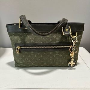 🔥SALE🔥 AUTHENTIC Louis Vuitton LV Green Lucille PM Mini Lin Denim Bag EUC